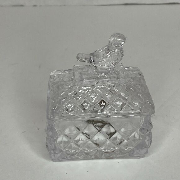 Vintage Stylesetters 24% Lead Crystal Bird Topped Miniature Trinket Box 3 1/2” - Picture 6 of 8